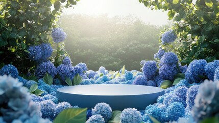 Aufkleber - Natural beauty display podium surrounded by a hydrangea flower field 3D rendering