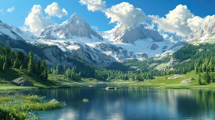 Aufkleber - 3D generated mountain scene in a 3D cartoon rendering