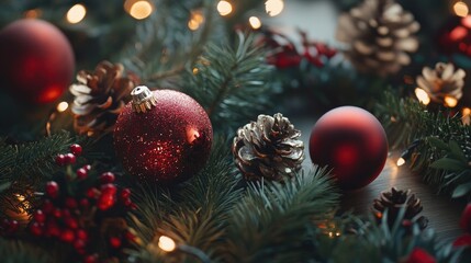 Poster - Christmas themed background featuring festive decorations and ornaments