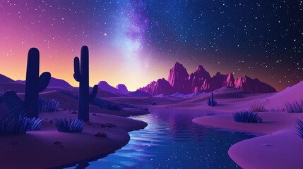 Poster - 3D cartoon illustration featuring the Milky Way over Bad Water in a desert landscape