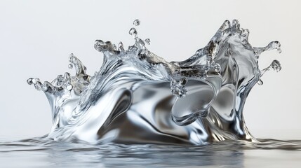 Poster - Silver splash in a 3D illustration showcasing dynamic movement and fluidity through an artistic rendering