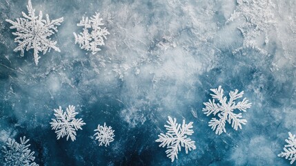 Poster - Winter backdrop featuring snowflakes and frost on a blue surface
