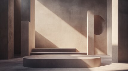 Aufkleber - Podium or platform in an abstract setting Minimalistic scene featuring a podium alongside geometric shapes 3D rendering illustration of abstract geometry