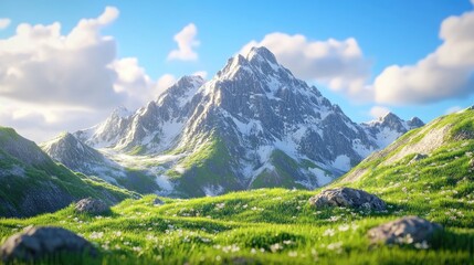 Aufkleber - Beautiful nature scenery featuring a mountain in a 3D cartoon rendering
