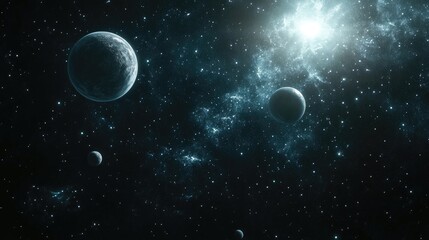Aufkleber - 2D illustration with a 3D cartoon rendering in a realistic star pattern background featuring deep interstellar space Bright stars planets and moons create various imaginative science fiction backd