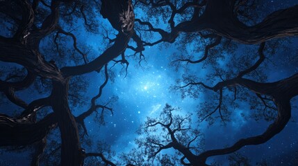 Aufkleber - Starry sky over tree branches in 3D cartoon rendering