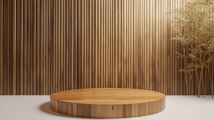 Poster - Circular wooden podium set against a backdrop