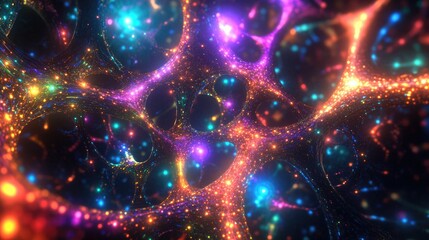 Fototapete - 3D cartoon rendering of structural fibers created by cosmic energy strings with energy flowing as thin bright elements