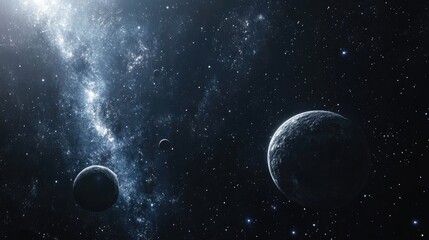 Poster - 2D illustration featuring a 3D cartoon rendering Background with a realistic star pattern in deep interstellar space Bright stars planets and moons create various creative science fiction backdrop
