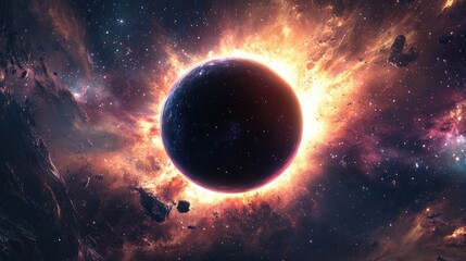 Poster - Galaxy in space showcasing the beauty of the universe and a black hole in a 3D cartoon rendering