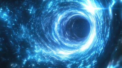 Leinwandbilder - Blue glowing artificial wormhole in a 3D cartoon rendering featuring a computer generated abstract background
