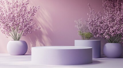 Poster - Lilac purple podium set against a contemporary block backdrop for product display 3D render