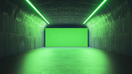 Poster - Illuminated Tunnel with Green Screen Background 3D Render