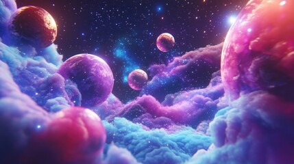 Poster - Endless cosmos in a 3D cartoon rendering Science fiction wallpaper