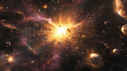 Aufkleber - 3D cartoon depiction of a nebula and gas congestion in a star field within space