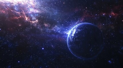 Poster - Stars of a planet and galaxy in free space depicted in a 3D cartoon rendering