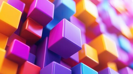 Poster - Colorful 3D extruded squares create a background in this 3D cartoon rendering featuring an abstract design with geometric art elements and futuristic textures