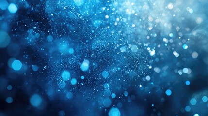 Poster - numerous shimmering blue particles in a vast space captured in slow motion creating an abstract back