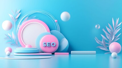 Wall Mural - seo relevance concept. a vibrant digital composition featuring geometric shapes, pastel colors, and 