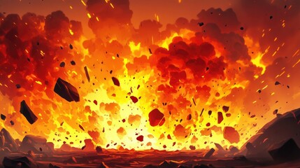 Aufkleber - Collision of flames in a battle background 3D cartoon illustration