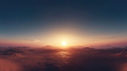 Aufkleber - 3D cartoon rendering featuring a panoramic view of Mars at sunset and sunrise showcasing the Martian surface in a banner format
