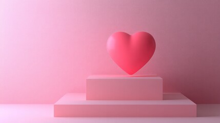 Fototapete - A 3D rendering of a display stand featuring a pink heart against a plain pink background