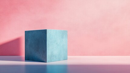 Aufkleber - Minimalist summer concept featuring a blue cube against a pastel background 3D rendering