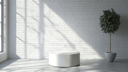 Aufkleber - White brick interior featuring a podium and lamp