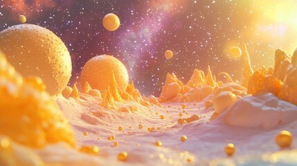 Poster - 3D cartoon rendering featuring stars in a galaxy set in open space