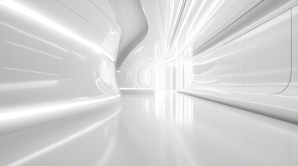 Poster - Abstract white interior featuring vibrant glossy lines created through 3D illustration and rendering techniques