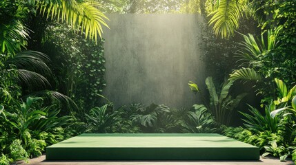 Poster - Vibrant green podium surrounded by a lush natural setting
