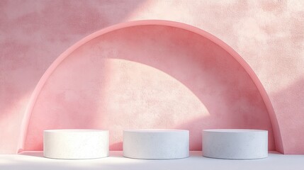 Aufkleber - Minimalist composition featuring a geometric shape with a cylinder podium set against a pink backdrop Seasonal greeting presentation in 3D rendering