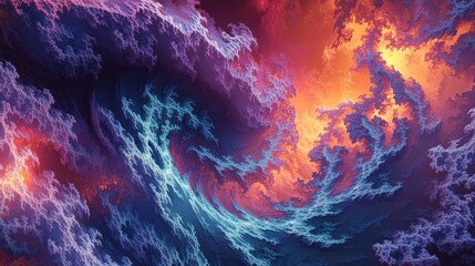 Poster - Vibrant and chaotic abstract fractal design with colorful patterns Digital rendering of intricate shapes for background or wallpaper use