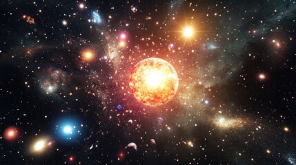 Poster - 3D cartoon rendering featuring stars in a galaxy set in open space