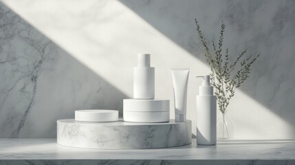 Poster - Abstract cosmetic product display featuring an empty podium 3D render showcasing a mockup ideal for product presentation backgrounds