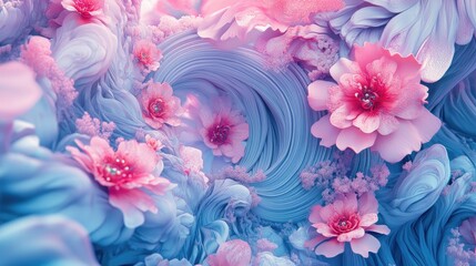 Aufkleber - Abstract fractal patterns and shapes in a 3D cartoon rendering Dynamic flowing natural forms featuring flowers and spirals creating a mysterious psychedelic relaxation pattern