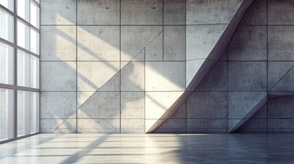 Leinwandbilder - 3D rendering of an architectural interior featuring a concrete wall and geometric shapes