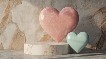 Poster - Minimal heart shaped background mockup featuring a pedestal scene for product presentation 3D rendering