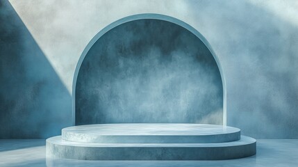 Aufkleber - Minimalistic podium with an abstract backdrop in soft blue pastel hues 3D rendering