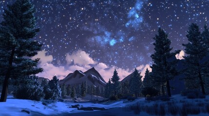 Poster - Seamless starry night sky in a 3D cartoon rendering