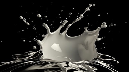 Poster - Monochrome liquid splash in dynamic motion created through 3D illustration and rendering techniques