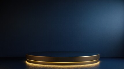 Fototapete - Minimalist display podium or pedestal for showcasing Dark blue background Abstract form Illustration for beauty cosmetic product presentation 3D render