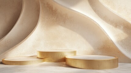Poster - 3D rendering of an abstract beige backdrop featuring a golden podium
