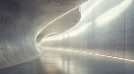 Poster - Abstract empty concrete space featuring a curved wall and blank floor representing a modern showroom Futuristic conceptual background in a 3D rendering