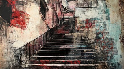 Poster - Staircase in an urban setting collage design