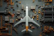© pengzphoto - Cargo airplane unloading supplies international airport aerial view industrial environment logistics concept