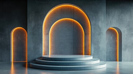 Aufkleber - Abstract background featuring a podium and wall design created through 3D illustration and rendering