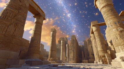 Poster - Star exposure in ancient temples depicted in a 3D cartoon rendering