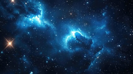 Aufkleber - 3D cartoon depiction of stars in a vast expanse Cold blue nebula Dark night sky Interstellar space 2D illustration