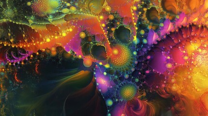 Poster - Vibrant and chaotic abstract fractal design featuring colorful shapes 3D rendered illustration suitable for backgrounds or wallpapers